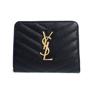 SAINT LAURENT Paris Monogram Compact Zip Around Wallet Bi fold Short